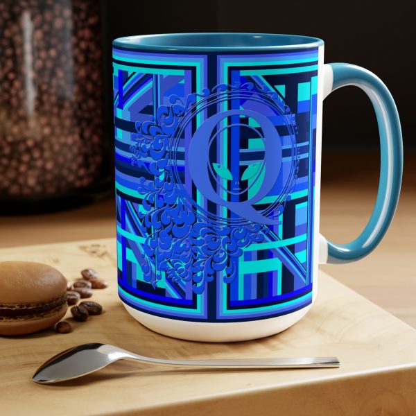 Two-Tone Coffee Mugs, 15oz - Q Splash Geometric Multi Blue BG - Image 14