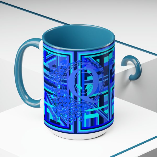 Two-Tone Coffee Mugs, 15oz - Q Splash Geometric Multi Blue BG - Image 15
