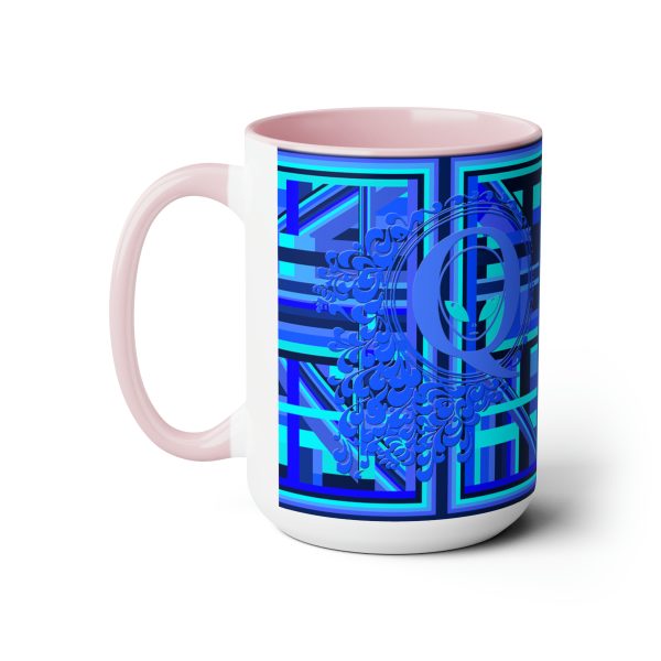 Two-Tone Coffee Mugs, 15oz - Q Splash Geometric Multi Blue BG - Image 2