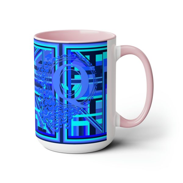 Two-Tone Coffee Mugs, 15oz - Q Splash Geometric Multi Blue BG - Image 4