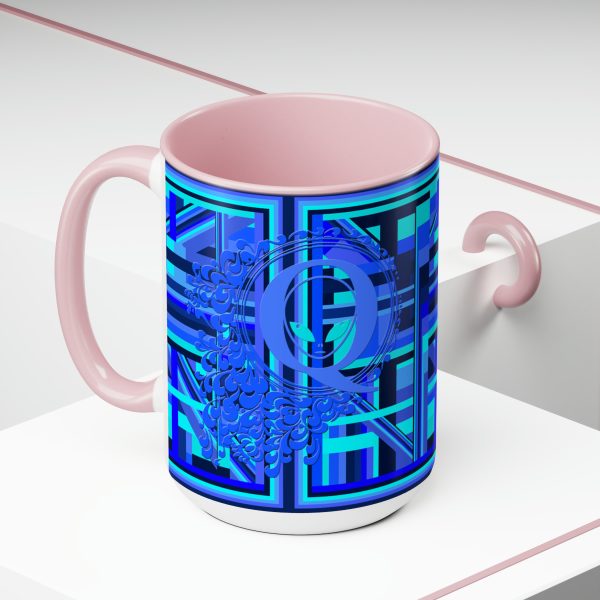 Two-Tone Coffee Mugs, 15oz - Q Splash Geometric Multi Blue BG - Image 5