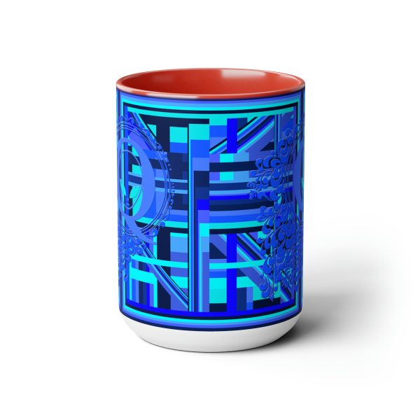 Two-Tone Coffee Mugs, 15oz - Q Splash Geometric Multi Blue BG - Image 22
