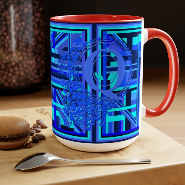 Two-Tone Coffee Mugs, 15oz - Q Splash Geometric Multi Blue BG - Image 24