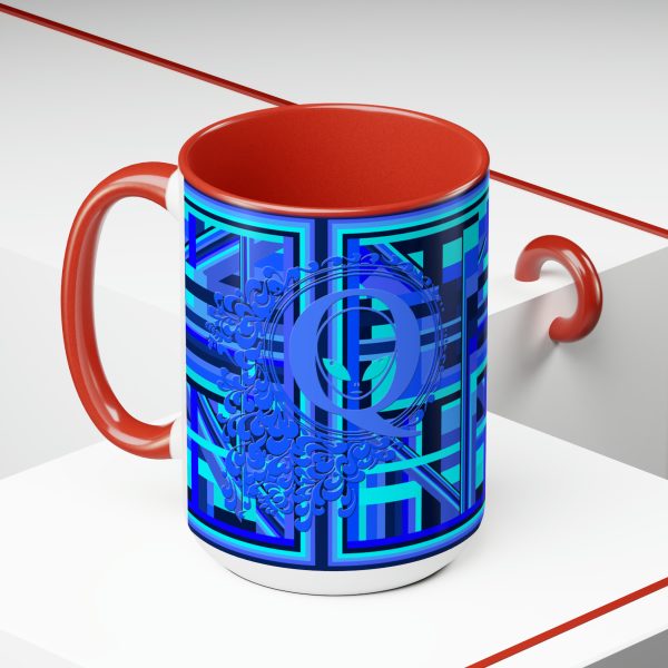 Two-Tone Coffee Mugs, 15oz - Q Splash Geometric Multi Blue BG - Image 25