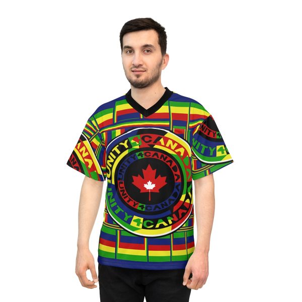 Unisex Football Jersey (AOP) - Unity4Canada - Multi Coloured - Geometric BG - Image 6