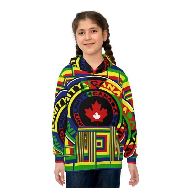 Children's Hoodie (AOP) - Unity4Canada - Multi Coloured - Geometric BG - Image 4