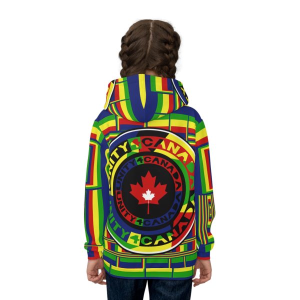 Children's Hoodie (AOP) - Unity4Canada - Multi Coloured - Geometric BG - Image 5