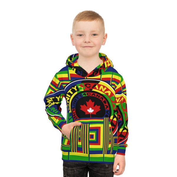 Children's Hoodie (AOP) - Unity4Canada - Multi Coloured - Geometric BG - Image 7