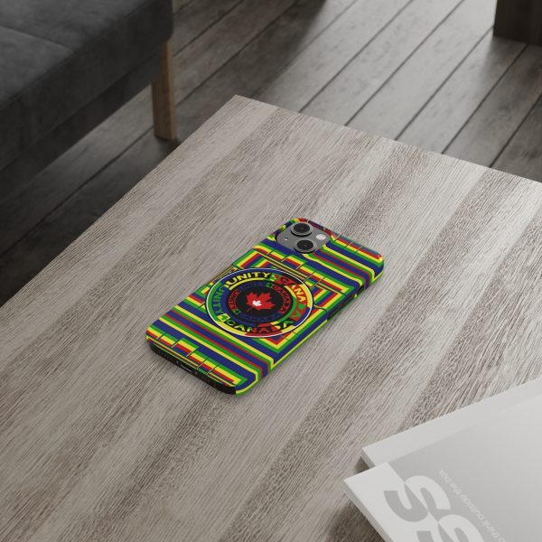 Slim Phone Cases - Unity4Canada - Multi Coloured - Geometric BG - Image 3