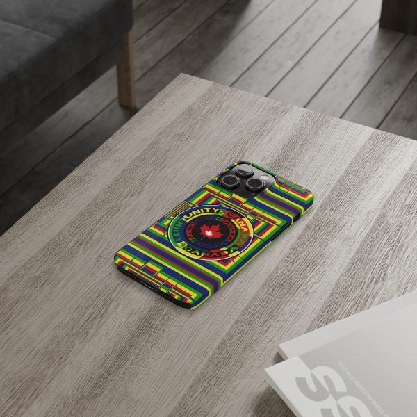 Slim Phone Cases - Unity4Canada - Multi Coloured - Geometric BG - Image 45