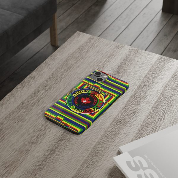 Slim Phone Cases - Unity4Canada - Multi Coloured - Geometric BG - Image 40