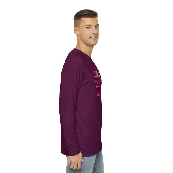 Men's Long Sleeve Shirt (AOP) - END RACE BASED LAW - Pinks Caldera - Purple BG - Image 6