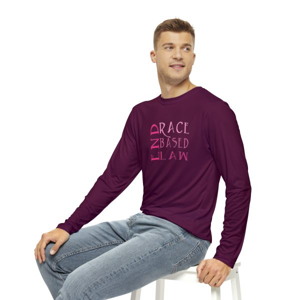 Men's Long Sleeve Shirt (AOP) - END RACE BASED LAW - Pinks Caldera - Purple BG - Image 7