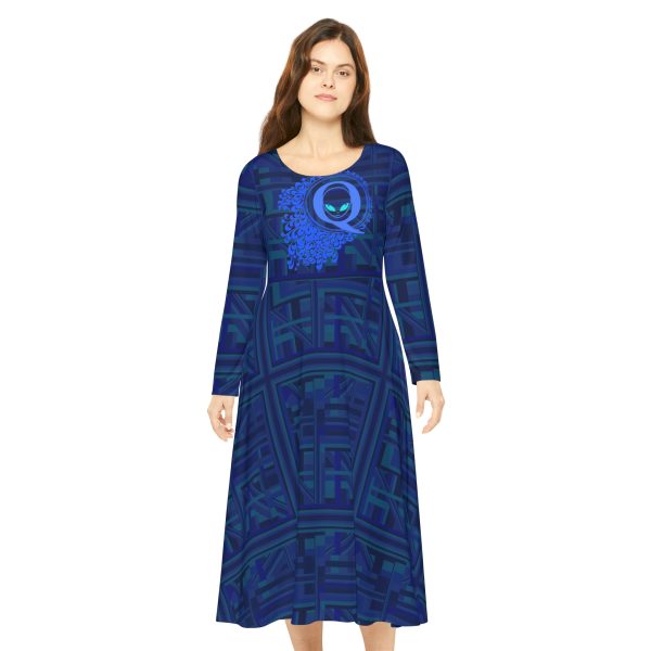 Women's Long Sleeve Dance Dress (AOP) - Q Splash Dark Geometric BG