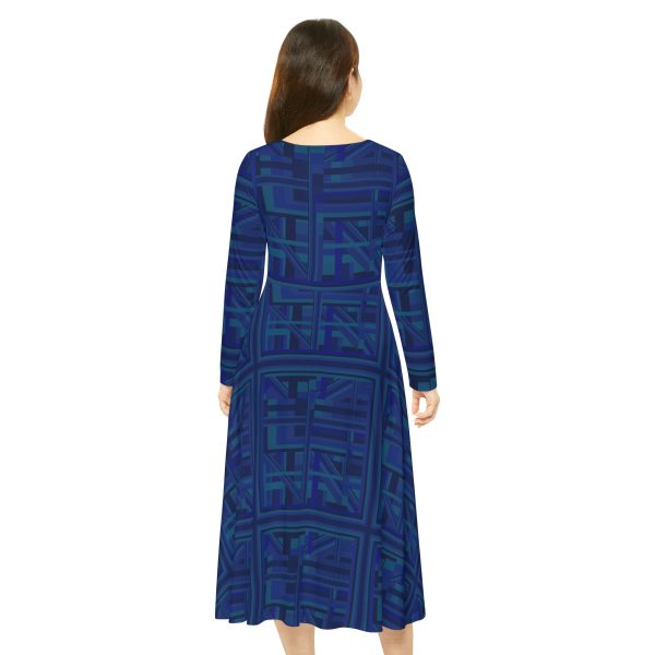 Women's Long Sleeve Dance Dress (AOP) - Q Splash Dark Geometric BG - Image 4