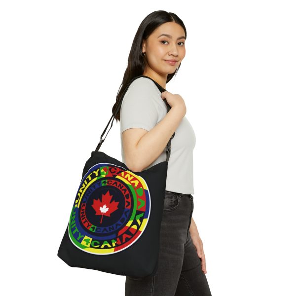 Adjustable Tote Bag (AOP) - Unity4Canada - Multi Coloured - Black BG - Image 11