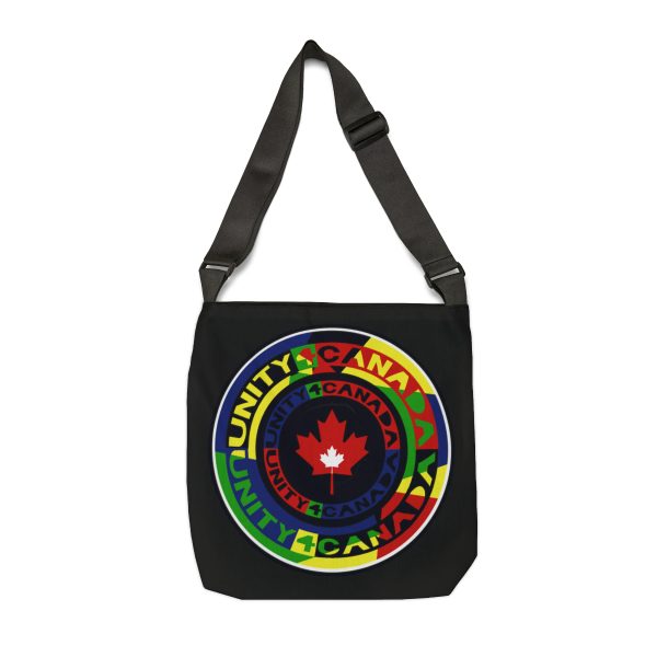 Adjustable Tote Bag (AOP) - Unity4Canada - Multi Coloured - Black BG - Image 8