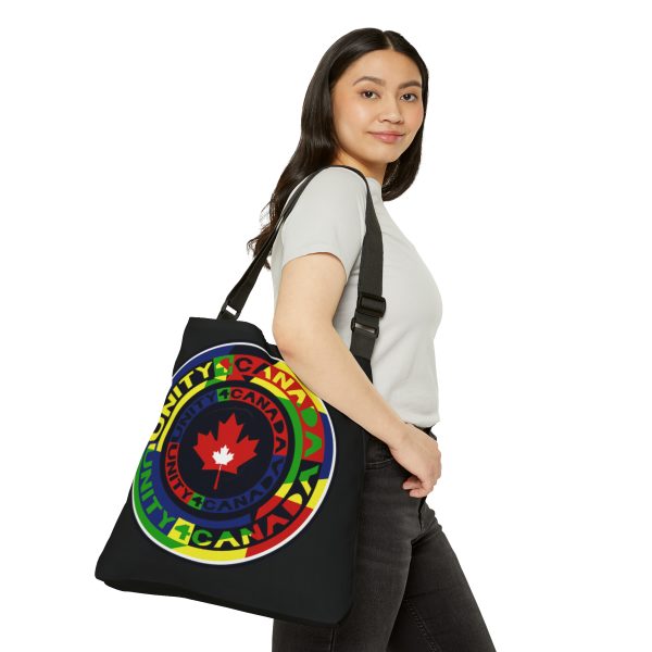 Adjustable Tote Bag (AOP) - Unity4Canada - Multi Coloured - Black BG - Image 5