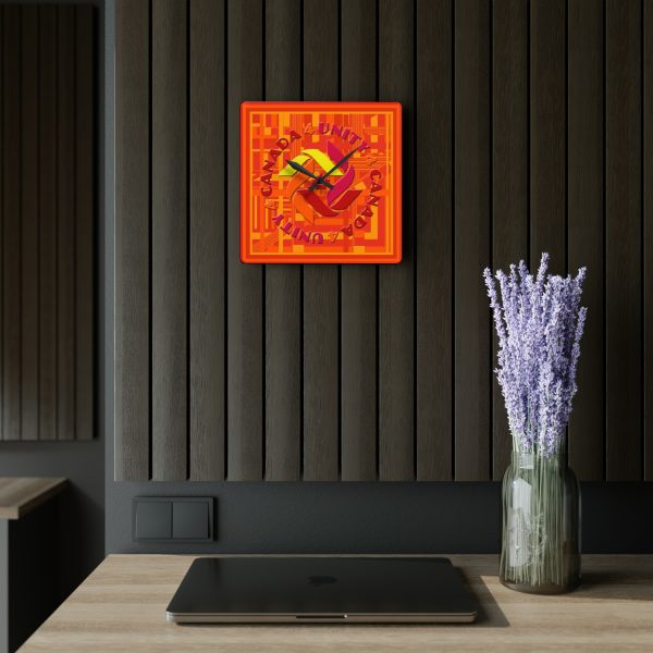 Acrylic Wall Clock - Unity4Canada - Sunset Colours -  Geometric BG - Image 5