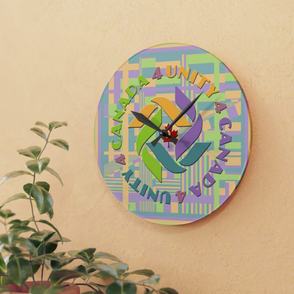 Acrylic Wall Clock- Unity4Canada - Pastels - Geometric BG