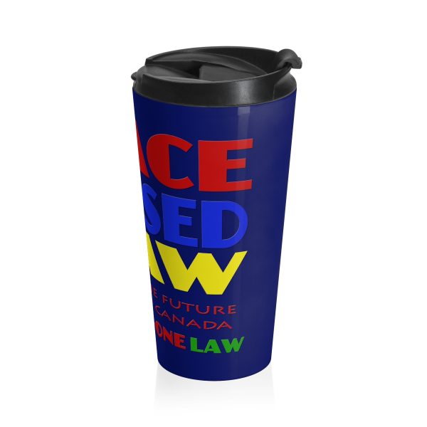 Stainless Steel Travel Mug - END RACE BASED LAW Canada - Crayon Colours - Dark Blue BG - Image 4