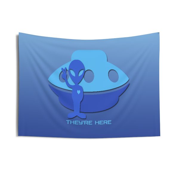 Indoor Wall Tapestries- They're Here - Gradient Blue BG - Image 2