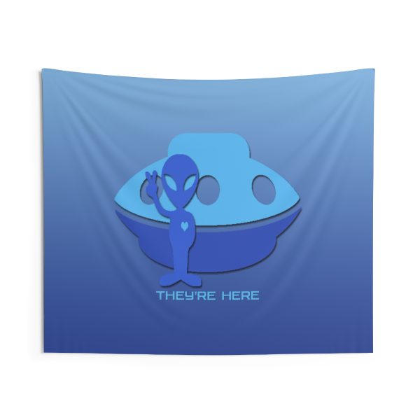 Indoor Wall Tapestries- They're Here - Gradient Blue BG - Image 3