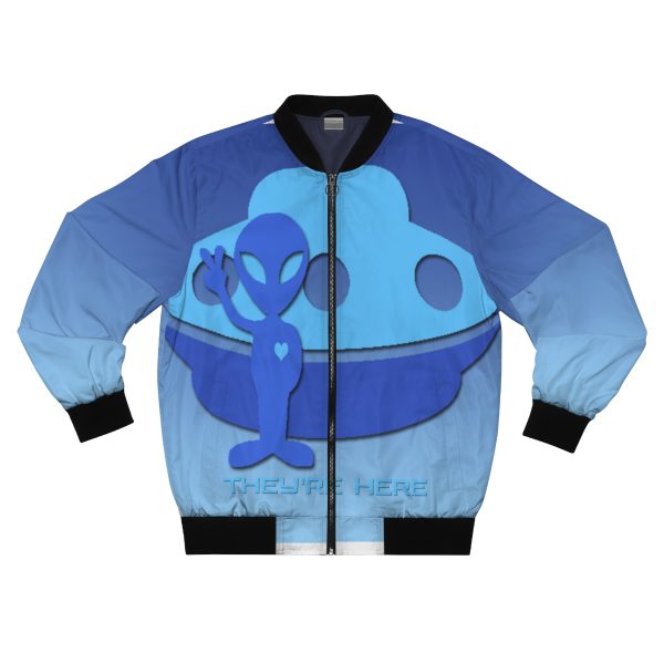 Men's Bomber Jacket (AOP) - They're Here - Gradient Blue BG - Image 2