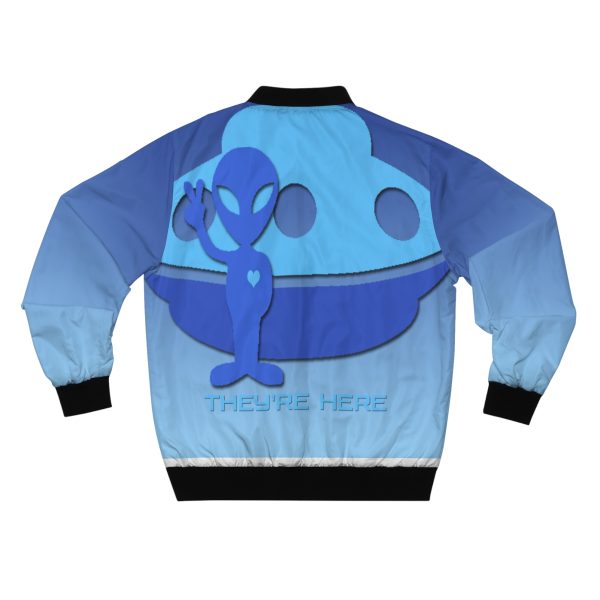 Men's Bomber Jacket (AOP) - They're Here - Gradient Blue BG - Image 3