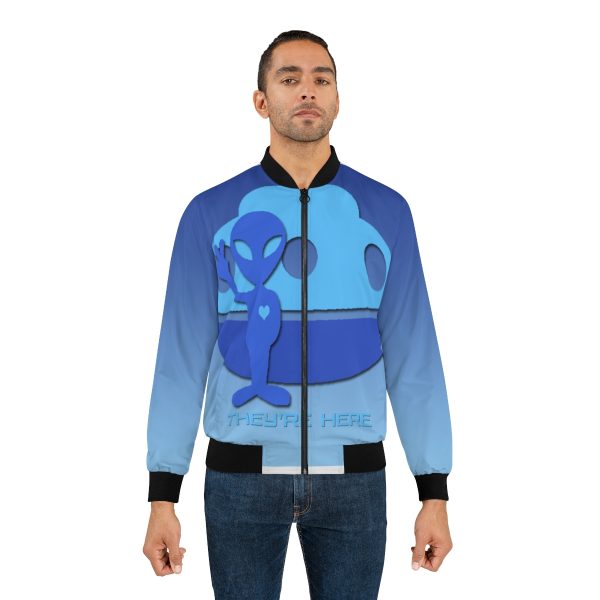 Men's Bomber Jacket (AOP) - They're Here - Gradient Blue BG - Image 4