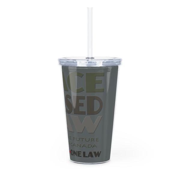 Plastic Tumbler with Straw - END RACE BASED LAW  Canada- Greys - Image 3