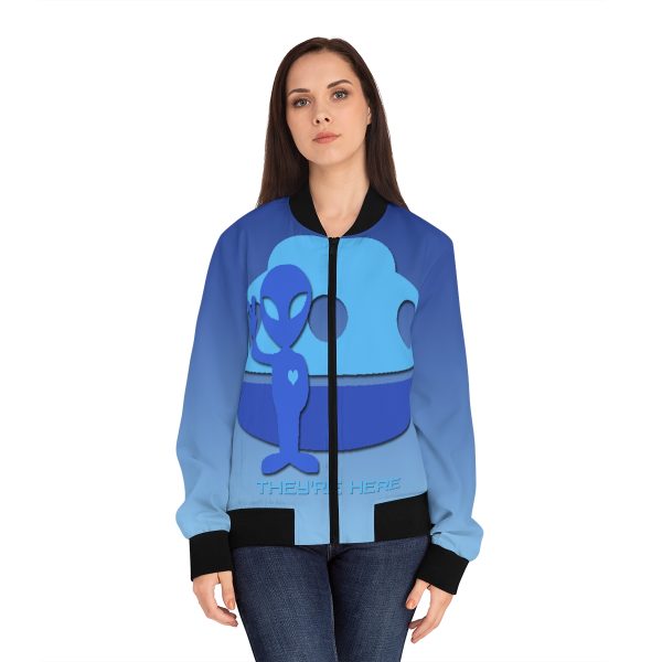 Women's Bomber Jacket (AOP) - They're Here - Gradient Blue BG