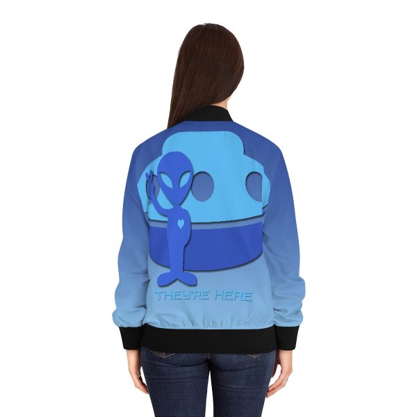 Women's Bomber Jacket (AOP) - They're Here - Gradient Blue BG - Image 4