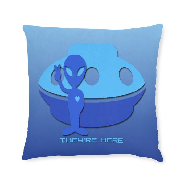 Square Pillow - They're Here - Gradient Blue BG