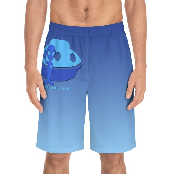 Men's Board Shorts (AOP) - They're Here - Gradient Blue BG - Image 5