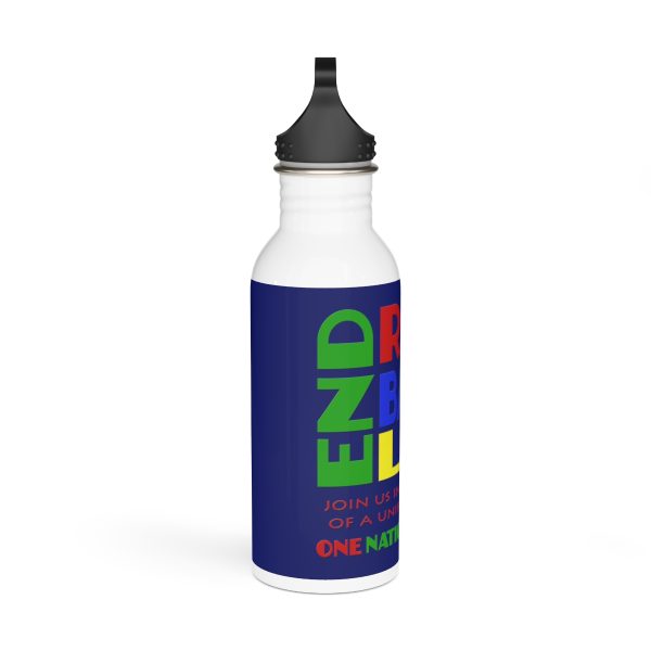 Stainless Steel Water Bottle - END RACE BASED LAW Canada - Crayon Colours - Dark Blue BG - Image 2