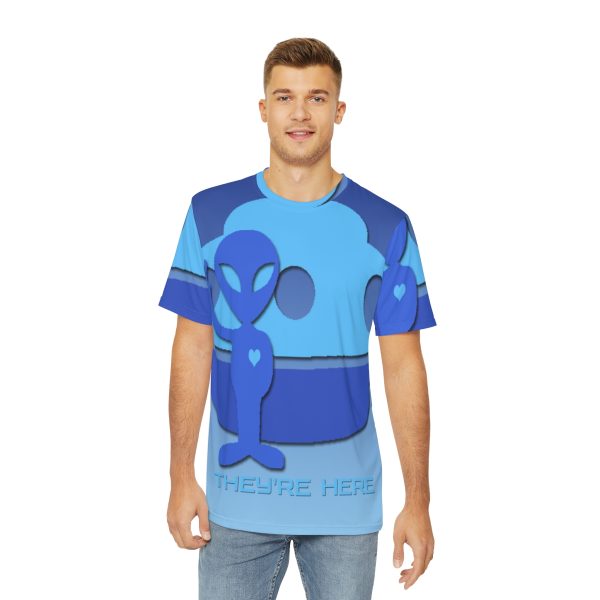 Men's Polyester Tee (AOP) - They're Here - Gradient Blue BG