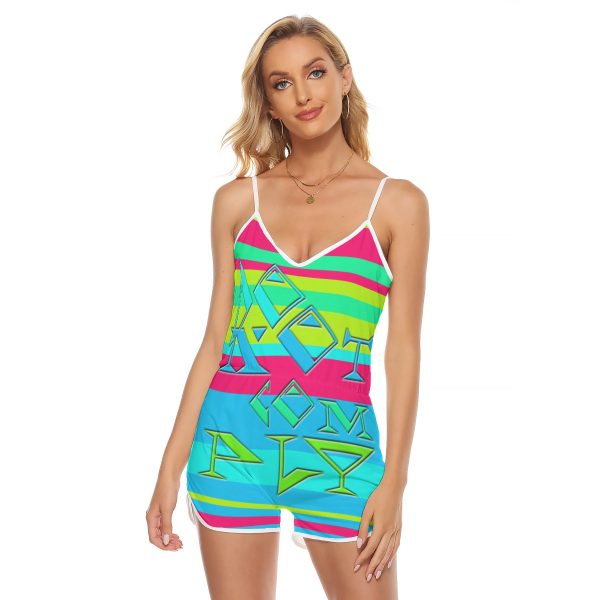 All-Over Print Women's V-neck Cami Romper - DO NOT COMPLY
