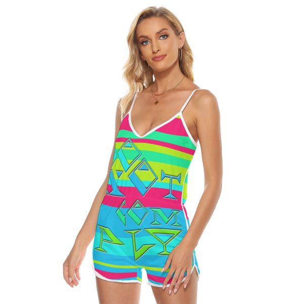 All-Over Print Women's V-neck Cami Romper - DO NOT COMPLY - Image 2