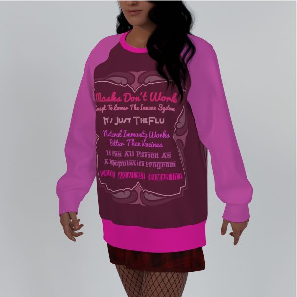 All-Over Print Women's Raglan Sleeve Sweatshirt - Masks Do Not Work Pink - Image 2