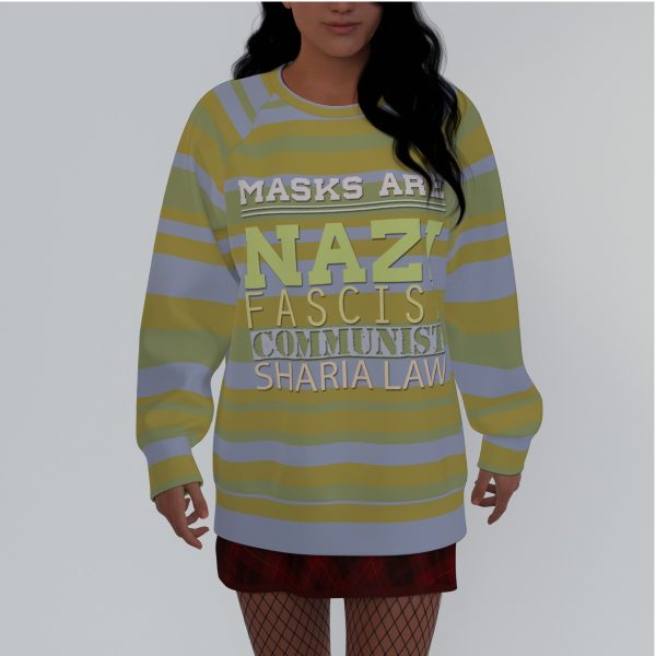 All-Over Print Women's Raglan Sleeve Sweatshirt - Masks Are - Stripe BG