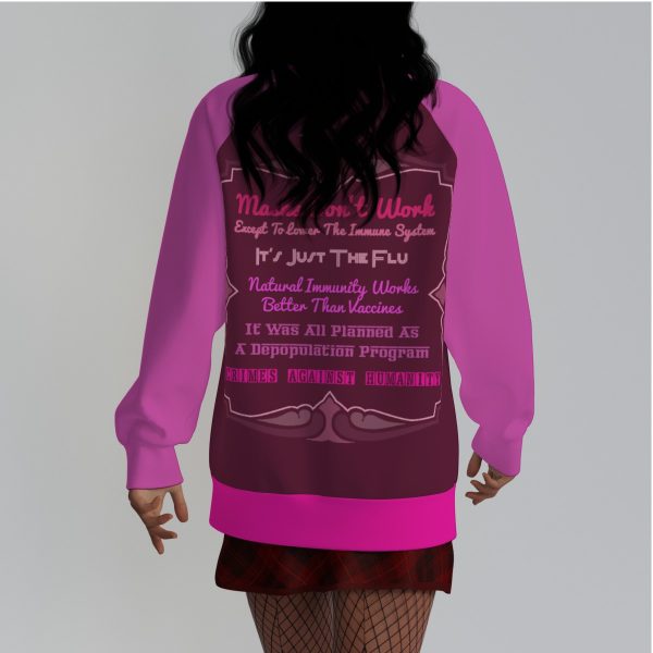 All-Over Print Women's Raglan Sleeve Sweatshirt - Masks Do Not Work Pink - Image 3