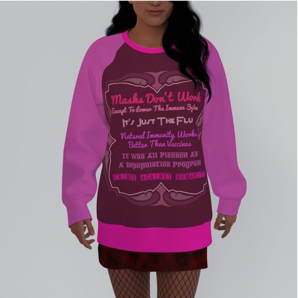 All-Over Print Women's Raglan Sleeve Sweatshirt - Masks Do Not Work Pink