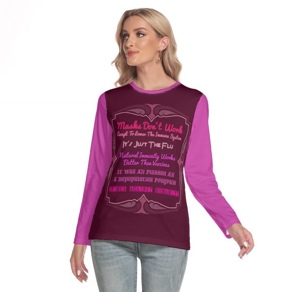 All-Over Print Women's O-neck Long Sleeve T-shirt - Masks Do Not Work Pink