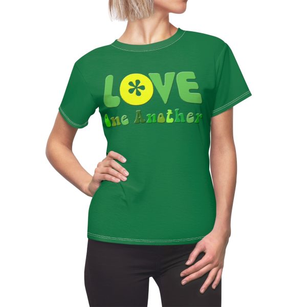 Women's Cut & Sew Tee (AOP) - Love One Another - Green