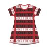 T-Shirt Dress (AOP) Action Action Action (Dark Red BG) - Image 2