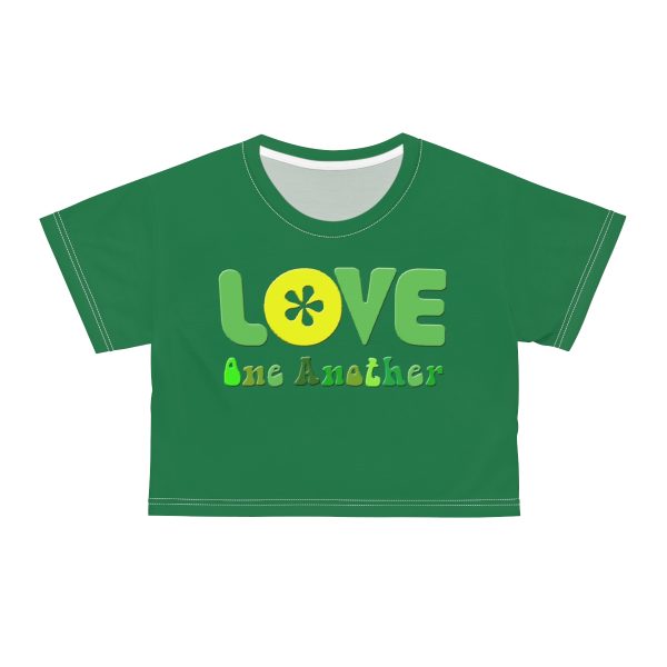 Crop Tee (AOP) - Love One Another - Green - Image 2