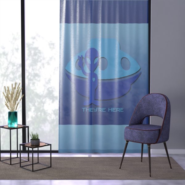 Window Curtain - They're Here - Gradient Blue BG