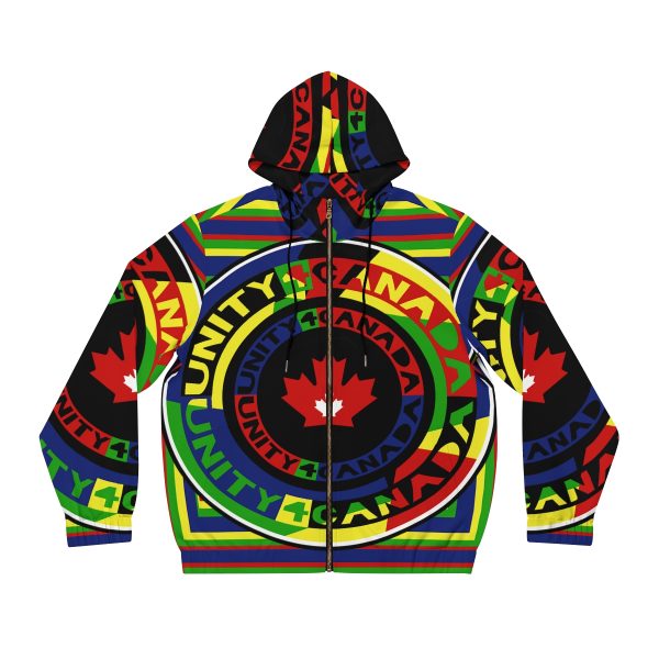 Men's Full-Zip Hoodie (AOP) - Unity4Canada - Multi Coloured - Geometric BG - Image 8