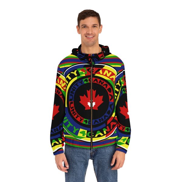 Men's Full-Zip Hoodie (AOP) - Unity4Canada - Multi Coloured - Geometric BG - Image 7